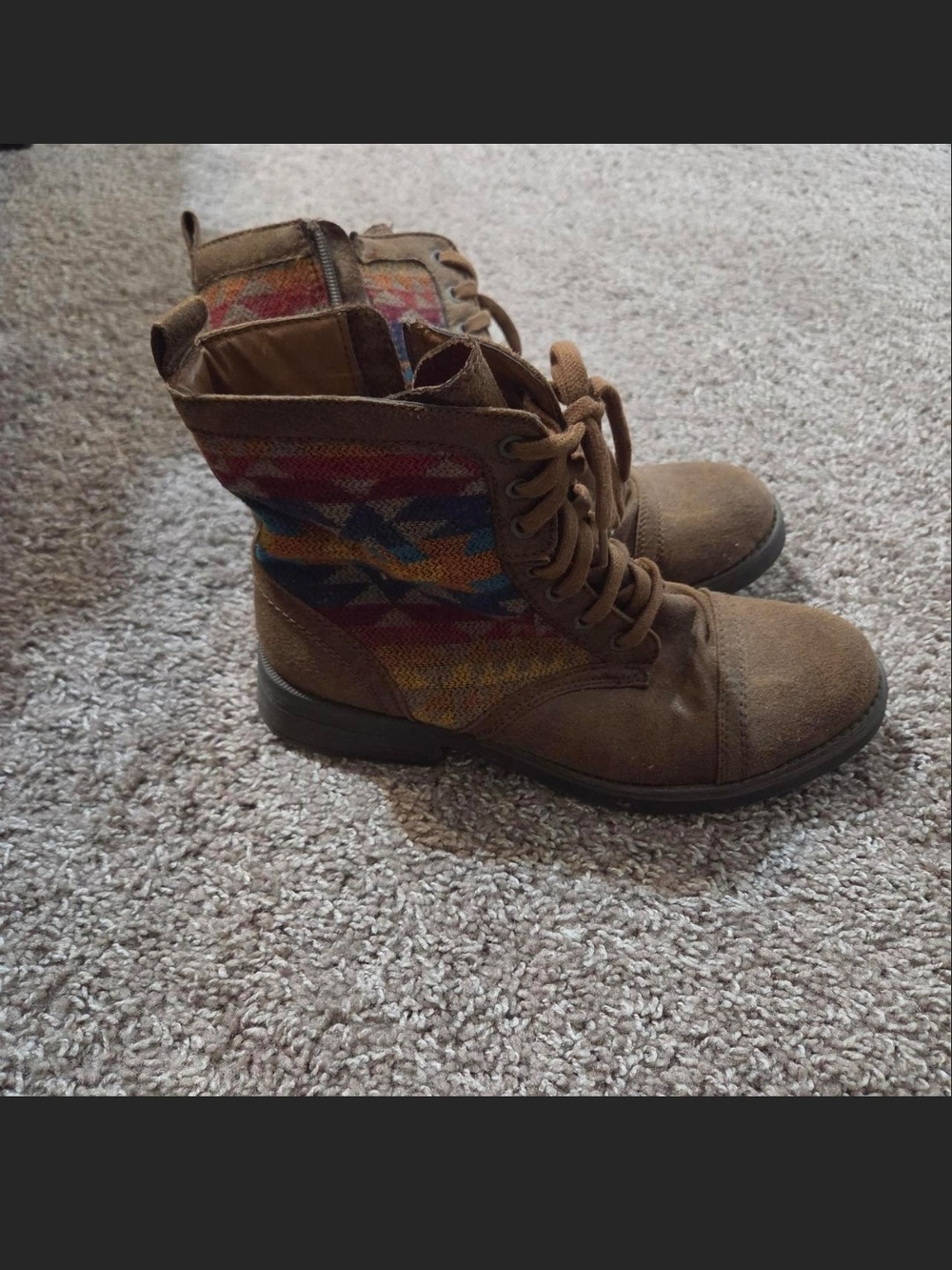 Target Brown Lace-Up Women's Boots with Multicolor Textile Panels
